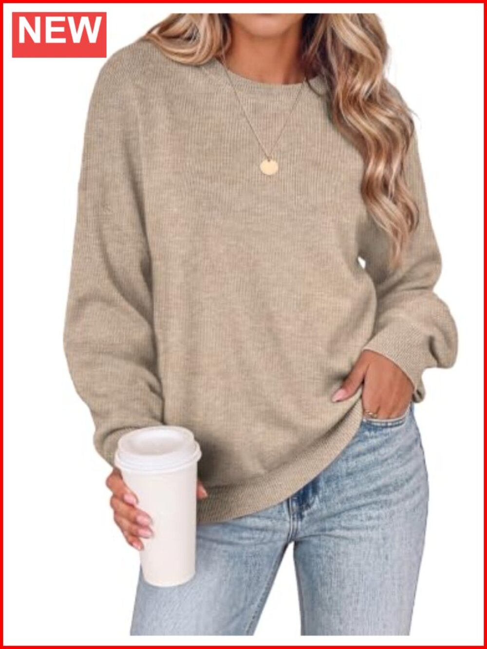 Oversized Fall Sweater, Crewneck Long Sleeve Pullovers for Women